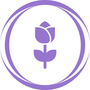 Lale vektör simgesi. biçim düz yuvarlak sembol, mor renk, yuvarlak açılar, beyaz arkaplan.