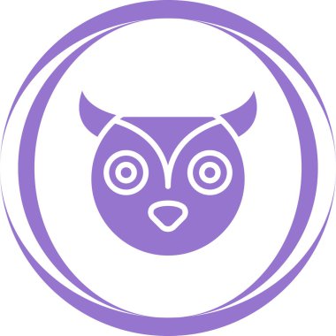 Baykuş vektör simgesi. biçim vektörü düz yuvarlak sembol, menekşe rengi, yuvarlak açılar, beyaz arkaplan.