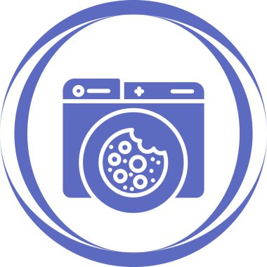 Çamaşır makinesi ikonu yuvarladı. Vektör illüstrasyon biçimi düz simge, daire rengi, mavi arkaplan.