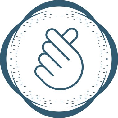 Yuvarlak bir ikonu tutan el. vektör biçimi iki renkli düz simge, yumuşak mavi renkler, beyaz arkaplan,