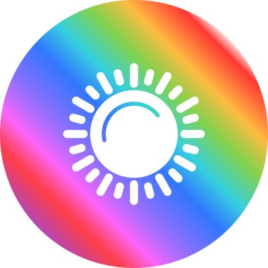 Beyaz arkaplanda izole edilmiş güneş ikonu olan gökkuşağı rengi. Çember beyaz düğme. vektör illüstrasyonu