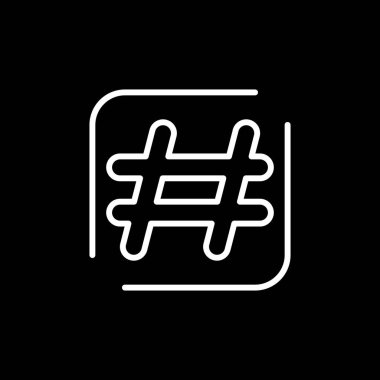 hashtag simgesi vektörü siyah arkaplanda izole edildi. Moda düz çizgi sembolündeki hashtag işareti ve şeffaf elementlerin logo sembolü