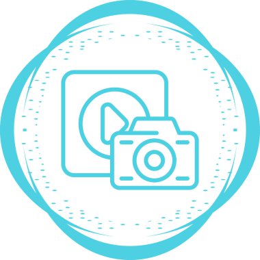 Kamera simgesi. İnce çizgi tarzı ve daire şekli. vektör illüstrasyonu