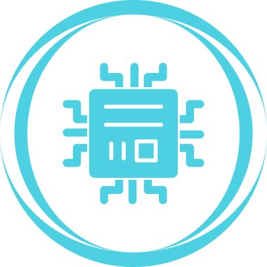 İşlemci simgesi. Vektör biçimi yuvarlak açıları, kobalt rengi ve beyaz arkaplanı olan düz ikonik semboldür.