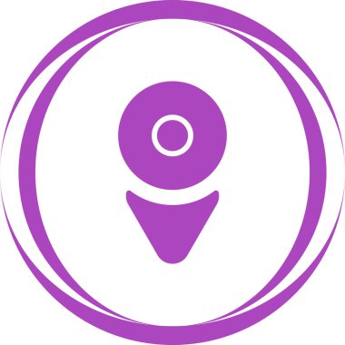 İğne simgesi. Bu yuvarlak vektör illüstrasyonu mor renkle çizilir ve beyaz arkaplanda yuvarlanır.