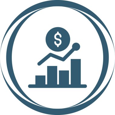 Dolar vektör simgesi. Bu yuvarlak düz sembol beyaz arkaplan üzerinde pürüzsüz mavi renkler ve gri renkler kullanır.