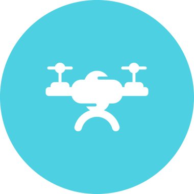 uydu dron simgesi. Vektör biçimi düz sembol, yumuşak yuvarlak açılar, mavi renk, beyaz arkaplan.