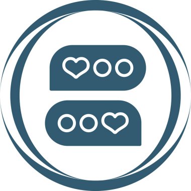 Kalp sohbet vektör simgesi. biçim iki renkli düz sembol, düz mavi renkler, yuvarlak açılar, beyaz arkaplan.