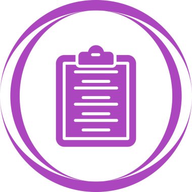 Kontrol listesi vektör simgesi. biçim düz yuvarlak sembol, mor renk, yuvarlak açılar, beyaz arkaplan.