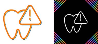 Diş ve diş bakımı ikonu ve uyarı işareti. vektör illüstrasyonu