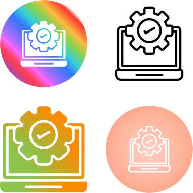 Beyaz zemin üzerinde gökkuşağı ve güneş ikonu olan bir dizüstü bilgisayar ayarla. Simgeleri renklendir. vektör.