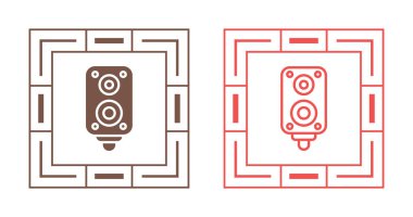 Geometrik çerçeveler içinde iki özetlenmiş hoparlör simgesi