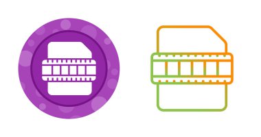 Two colorful memory card icons with filmstrip design