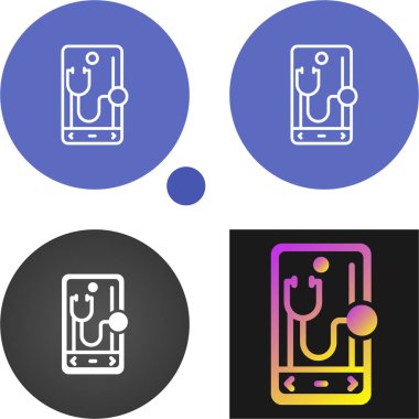 Akıllı telefon tanısı, doğrusal simge. Steteskop ve akıllı telefon. Düzenlenebilir vuruşlu satır