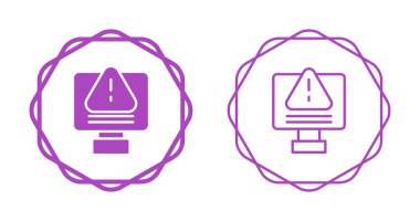 Purple computer warning icons with circular borders