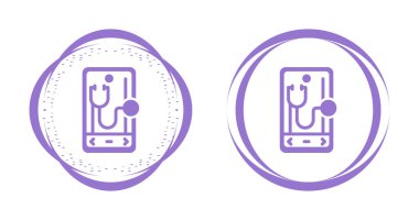 Akıllı telefon tanısı, doğrusal simge. Steteskop ve akıllı telefon. Düzenlenebilir vuruşlu satır