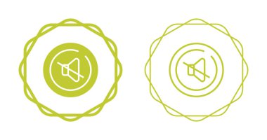 Two circular badges with mute or sound off symbols in line and solid styles.