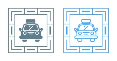 Geometrik çerçeveler içinde iki ana hatlı taksi simgesi