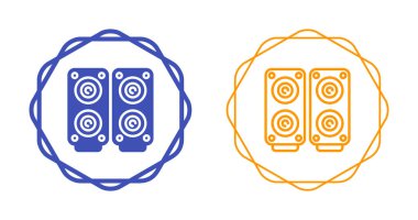 Dairesel çerçeveler içindeki mavi turuncu hoparlörler