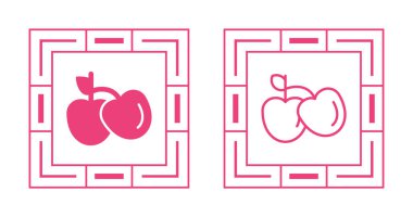 Geometrik kare çerçeveler içinde iki stilize kiraz