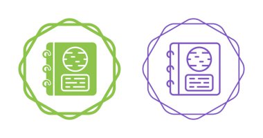 Dairesel dekoratif çerçeveler içinde iki stilize defter