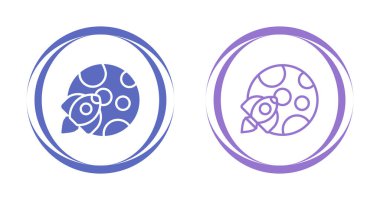 Aylı bir roket gemisi. Beyazda izole edilmiş. Düz çizgi simgesi