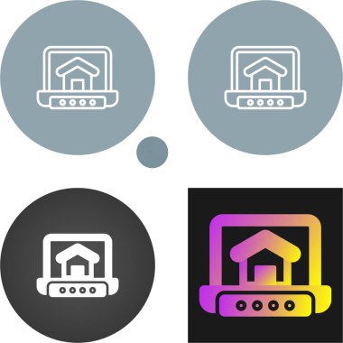 beyaz arkaplanda izole edilmiş ev simgelerine sahip dizüstü bilgisayarlar, vektör illüstrasyonu  