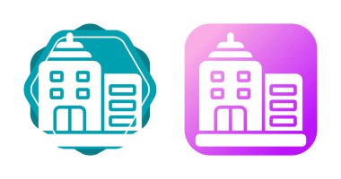 Yuvarlak pencereli iki biçimlendirilmiş bina simgesi