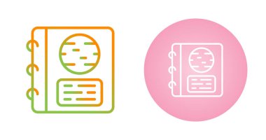 Bir kitap ve yuvarlak bir resim içeren simgeler, bir damla gölgesi olan.