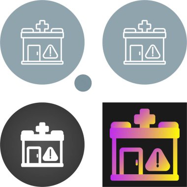 Beyaz arka planda uyarı işaretleri olan hastane binalarının vektör kümesi      