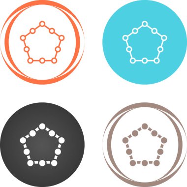 Birbirine bağlı noktalardan oluşan beşgen şeklindeki bir simgenin çizimleri.