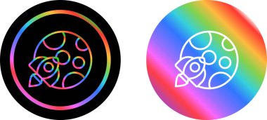 Aylı bir roket gemisi. Beyazda izole edilmiş. Düz çizgi simgesi