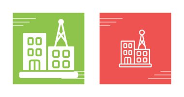 Building with Antenna Icon in Different Colors Isolated on White Background 