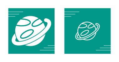 Stylized ringed planet or Saturn icon in solid fill and outline line styles