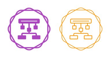 Dairesel sınırlar içinde iki renkli ağ diyagramı simgesi