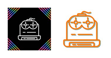 Dizüstü bilgisayar simgesi. Video oynatıcı simgesi olan dizüstü bilgisayar izole edildi. Vektör illüstrasyonu