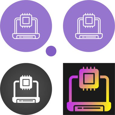 beyaz arkaplanda dizüstü bilgisayarlar ve işlemciler simgeleri, vektör illüstrasyonu