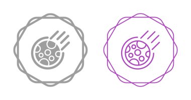 Cosmic Asteroid or Comet with Trail Icon Set in Geometric Frame