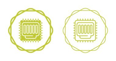 Dairesel dekoratif çerçevelerin içinde iki yeşil mikroçip simgesi