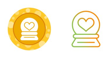 Minimalist temiz kristal kartopu ve beyaz arka planda izole edilmiş grafik kalp simgeleri. Vektör illüstrasyonu. 