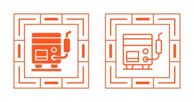 Geometrik çerçeveler içinde iki turuncu jeneratör simgesi