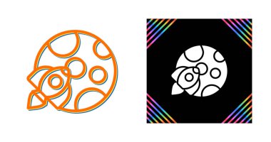 Aylı bir roket gemisi. Beyazda izole edilmiş. Düz çizgi simgesi