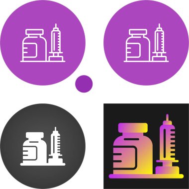 Beyaz arka planda ilaç şişeleri ve şırınga simgeleri    