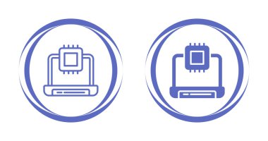 beyaz arkaplanda dizüstü bilgisayarlar ve işlemciler simgeleri, vektör illüstrasyonu