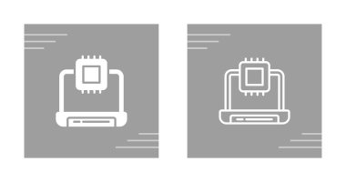 Gri arkaplanda gösterilen iki beyaz mikroçip simgesi