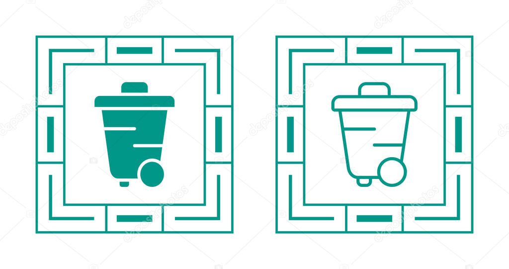 Wheeled Trash Can or Recycling Bin Icon in Geometric Frame