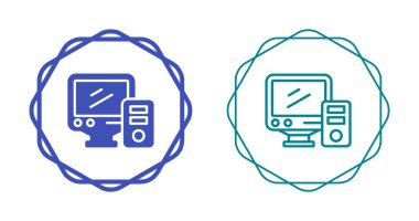 Dairelerin içinde iki ana hatlı masaüstü bilgisayar simgesi