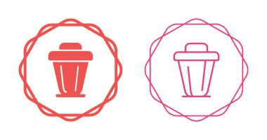 Two decorative trash can icons in red and pink