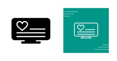 Bilgisayar kalp sembolleri ve sohbet simgeleri ile ayakta duruyor. Vektör illüstrasyonu