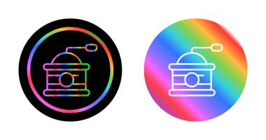 El kahve öğütücüsü ikonu, neumorfizm tarzında. İş simgeleri, beyaz UI, UX. Kahvaltı sembolü. Eski, eski, kahve çekirdekleri, mutfak, kafeterya